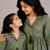 Mom & Daughter Sage Green Floral Printed Cotton Top & Ivory Trouser Matching Co-ord Set