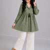 Women's Sage Green Floral Printed Cotton Top & Ivory Cotton Trouser Co-ord Set