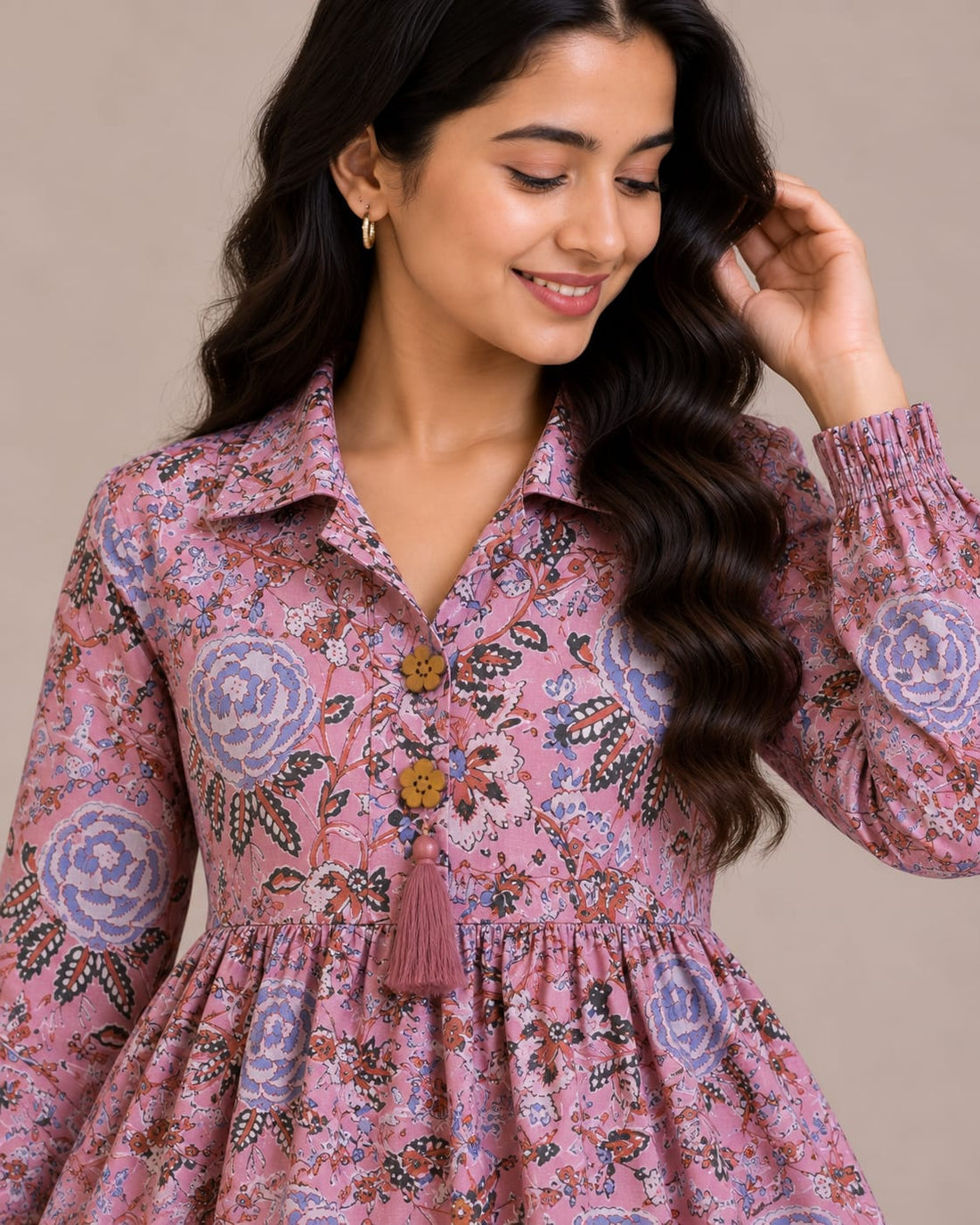 Women's Blush Pink Floral Printed Cotton Top & Ivory Cotton Trouser Co-ord Set