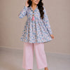 Women's Sky Blue Floral Printed Cotton Top & Blush Pink Cotton Trouser Co-ord Set