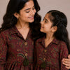 Mom & Daughter Maroon Paisley Printed Cotton Top with Off-White Trouser Matching Co-ord Set
