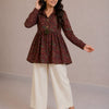 Women's Maroon Paisley Printed Cotton Top & Ivory Cotton Trouser Co-ord Set