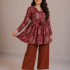 Women's Maroon Floral Printed Cotton Top & Rust Cotton Trouser Co-ord Set