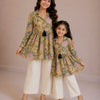 Mom & Daughter Mustard Floral Printed Cotton Top & Ivory Trouser Matching Co-ord Set