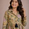 Women's Mustard Floral Printed Cotton Top & Solid Cream Cotton Trouser Co-ord Set