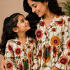 Mom & Daughter Ivory Floral Printed Cotton Top with White Trouser Matching Co-ord Set