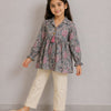 Girl Child Grey Floral Printed Cotton Kurti with Off-White Trouser Co-ord Set