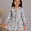 Girl Child White & Sky Blue Floral Printed Cotton Kurti with Off-White Trouser Co-ord Set