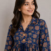 Women's Royal Blue Floral Printed Cotton Kurti with Pink Palazzo Co-ord Set