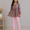 Women's Dusty Rose Floral Printed Cotton Kurti with Blush Pink Pants Co-ord Set