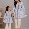 Mom & Daughter Sky Blue Floral Printed Cotton Top & Ivory Trouser Matching Co-ord Set