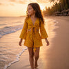 Girl's Mustard Yellow Leheriya Print Tie-Front Bell Sleeve Beach Co-ord Set