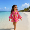 Girl's Pink Paradise Abstract Print Tie-Front Bell Sleeve Beach Co-ord Set