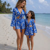 Mom & Daughter Cobalt Blue Abstract Print Tie-Front Beach Matching Co-ord Set