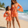 Mom & Daughter Sunset Coral Tropical Print Tie-Front Beach Matching Co-ord Set