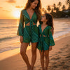 Mom & Daughter Emerald Tide Tropical Print Tie-Front Beach Matching Co-ord Set