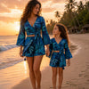 Mom & Daughter Midnight Blue Tropical Print Tie-Front Beach Matching Co-ord Set