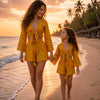 Mom & Daughter Mustard Leheriya Print Tie-Front Beach Matching Co-ord Set