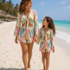Mom & Daughter Pastel Tropical Tie-Front Beach Matching Co-ord Set