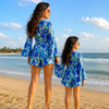 Mom & Daughter Ocean Blue Abstract Print Tie-Front Beach Matching Co-ord Set