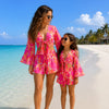 Mom & Daughter Tropical Pink Abstract Print Tie-Front Beach Matching Co-ord Set