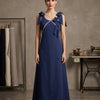 Women's Midnight Blue Crisp Luxe Cotton Midi Dress with Scalloped Trim & Pearl Bow