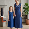 Mom & Daughter Matching Midnight Blue Crisp Luxe Cotton Dress Set