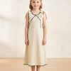 Girl's Pearl Ivory Crisp Luxe Cotton  A-Line Dress with Scalloped Trim & Pearl Bow