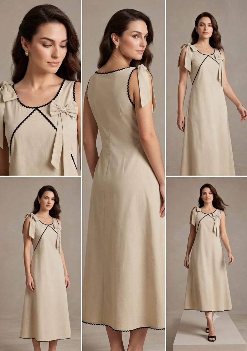 Mom & Daughter Matching Champagne Beige Crisp Luxe Cotton Dress Set