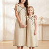 Mom & Daughter Matching Champagne Beige Crisp Luxe Cotton Dress Set