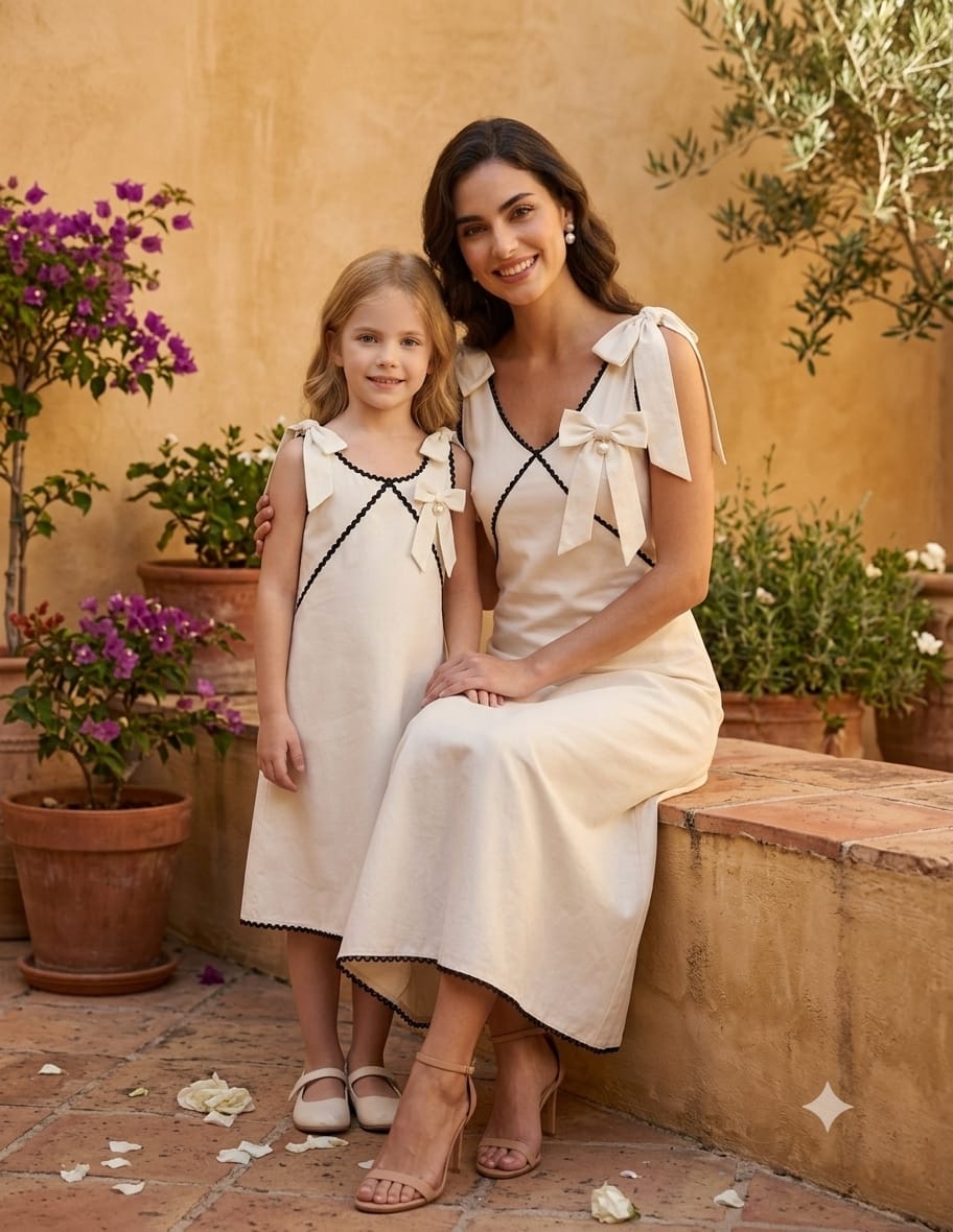 Mom & Daughter Matching Ivory Crisp Luxe Cotton Dress Set