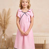 Girl's Blush Pink Crisp Luxe Cotton  A-Line Dress with Scalloped Trim & Pearl Bow