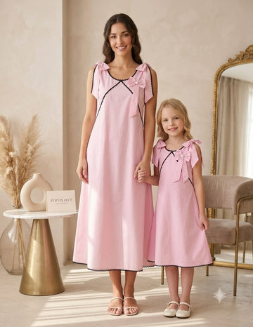 Mom & Daughter Matching Blush Pink Crisp Luxe Cotton Dress Set