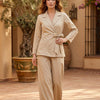 Women's Luxe Beige Embroidered Wrap Coat & Wide-Leg Trouser Co-ord Set