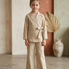 Girl's Luxe Beige Embroidered Wrap Coat & Wide-Leg Trouser Co-ord Set