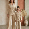Mom & Daughter Luxe Beige Embroidered Wrap Coat & Wide-Leg Trouser Matching Co-ord Set