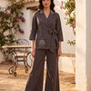 Women's Luxe Cocoa Brown Embroidered Wrap Coat & Wide-Leg Trouser Co-ord Set