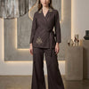 Mom & Daughter Mocha Brown Embroidered Wrap Coat & Wide-Leg Trouser Matching Co-ord Set