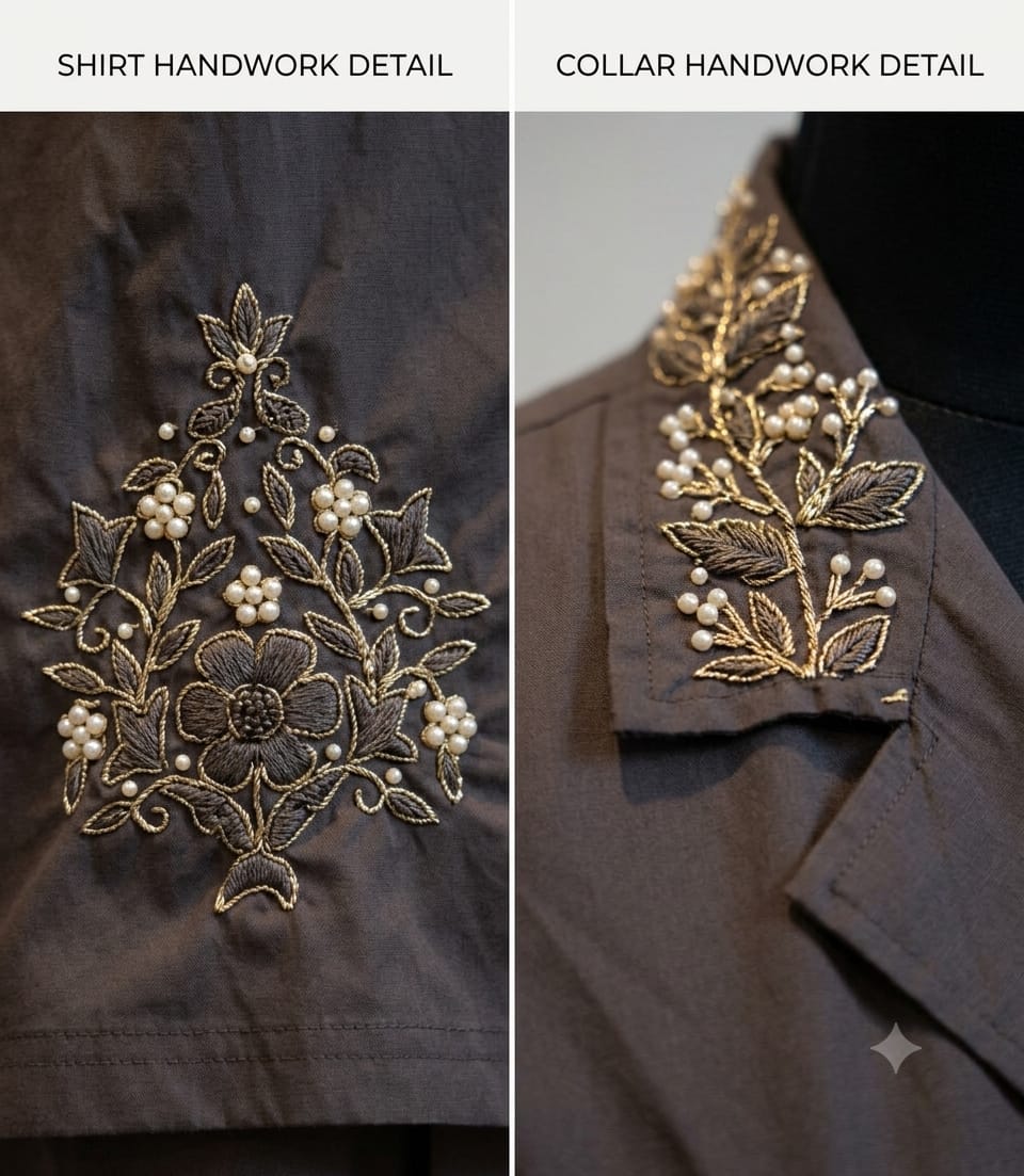 Mom & Daughter Mocha Brown Embroidered Wrap Coat & Wide-Leg Trouser Matching Co-ord Set