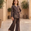 Girl's Luxe Cocoa Brown Embroidered Wrap Coat & Wide-Leg Trouser Co-ord Set