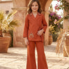 Girl's Luxe Rust Orange Embroidered Wrap Coat & Wide-Leg Trouser Co-ord Set