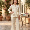 Girl's Luxe Ivory Embroidered Wrap Coat & Wide-Leg Trouser Co-ord Set