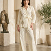 Women's Luxe Ivory Embroidered Wrap Coat & Wide-Leg Trouser Co-ord Set