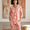 Peach Floral Printed Co-Ord Set with V-Neck Kurta & Straight Pants