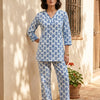 Blue & White Floral Printed Kurta with Straight Pants Co-Ord Set