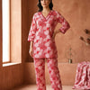 Red Floral Printed V-Neck Kurta with Straight-Leg Pants Co-Ord Set