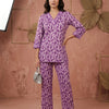 Purple Floral Printed V-Neck Kurta with Straight-Leg Pants Co-Ord Set