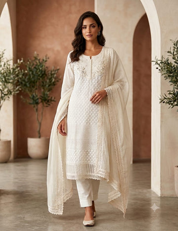 Limited Edition Premium Chikankari Cotton Kurti Set with Handwork & Pure Dupatta