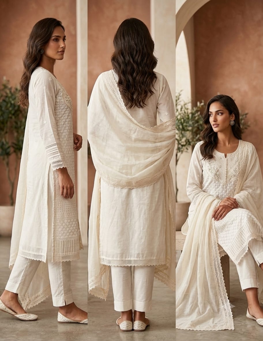 Limited Edition Premium Chikankari Cotton Kurti Set with Handwork & Pure Dupatta