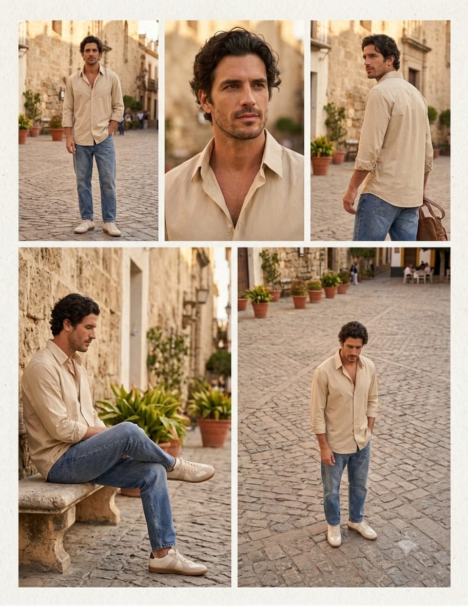 Men's Premium Cream Beige Poplin Cotton Casual Shirt